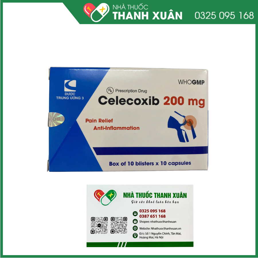 Celecoxid 200 mg Trung Ương 3 điều trị triệu chứng bệnh thoái hóa khớp, viêm khớp dạng thấp